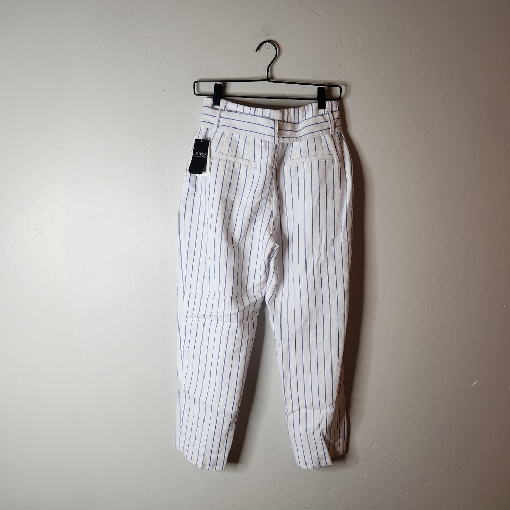 NWT LAUREN RALPH LAUREN White Belted Cropped Straight Leg Pants Size 2 - Picture 7 of 11